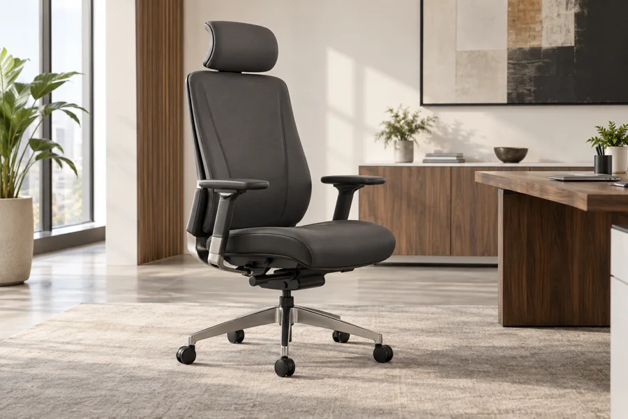 Charcoal ergonomic executive chair with headrest