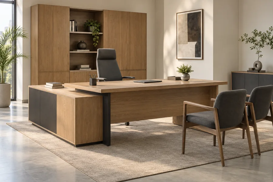 Minimal oak private office suite