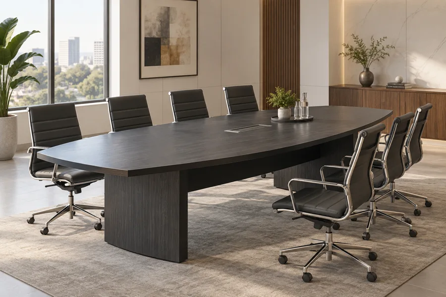 Charcoal boat-shaped conference table