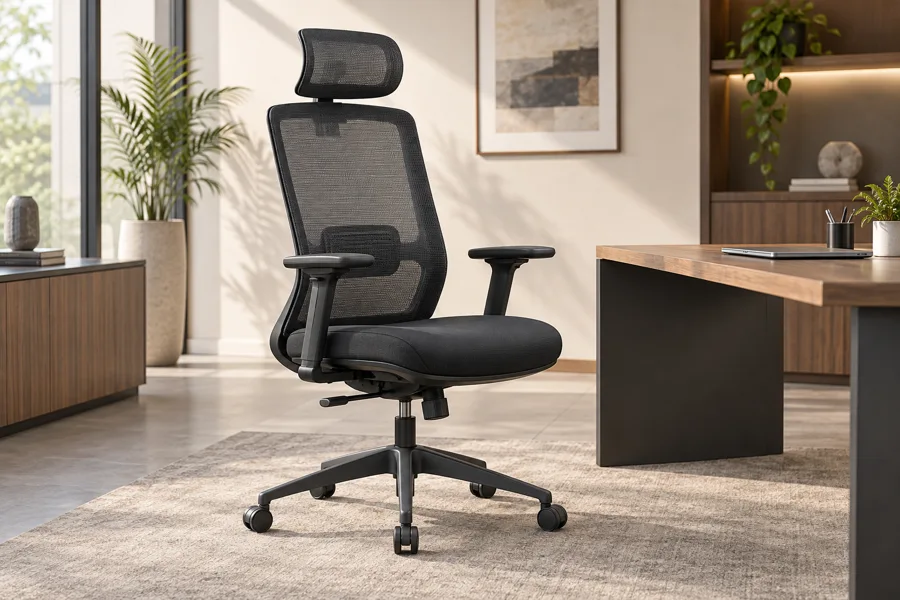 High-back mesh chair with headrest