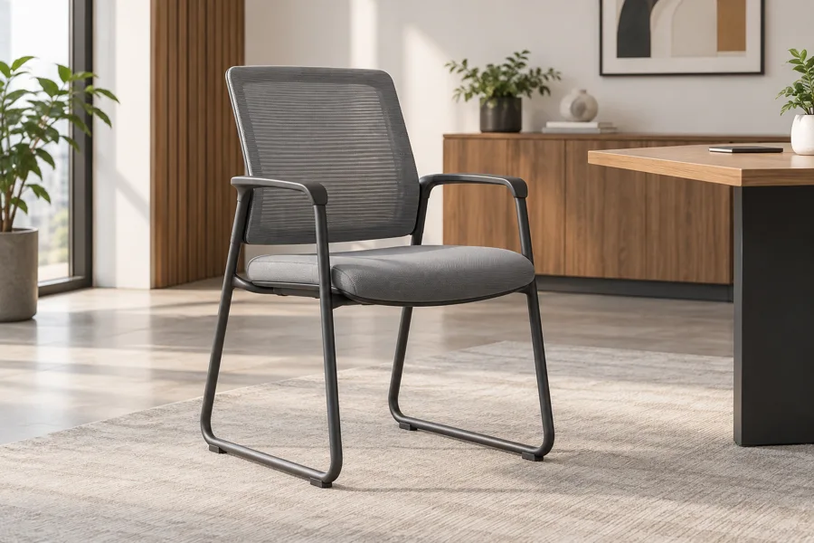 Stackable grey training chair with sled base