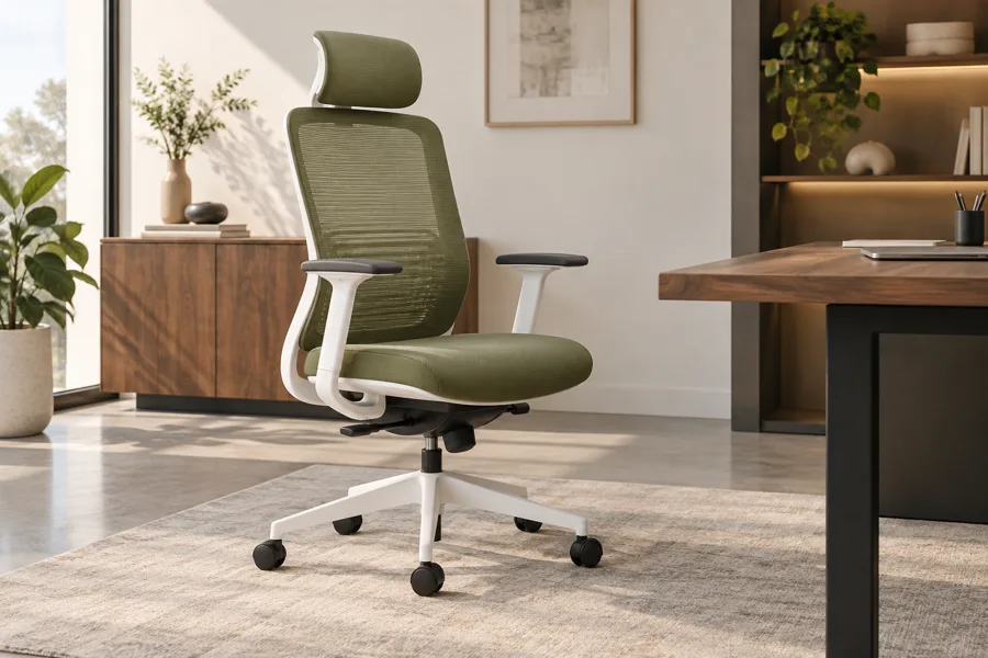 White and olive ergonomic task chair