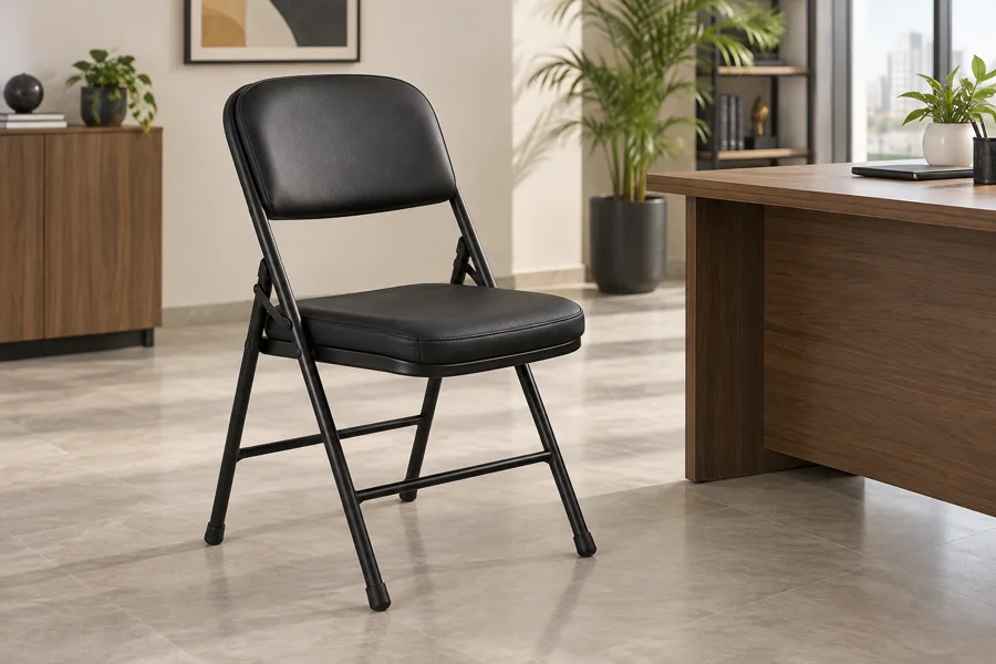 Black padded folding office chair