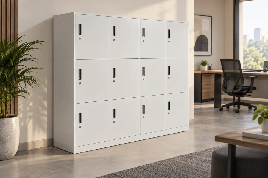 White modular office lockers