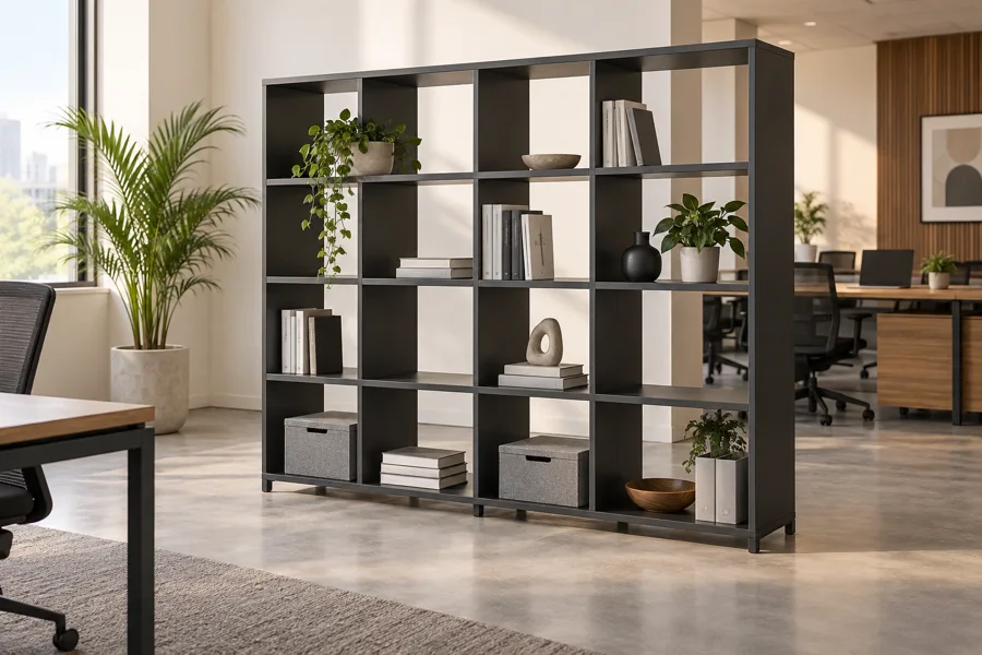 Charcoal open office shelving unit