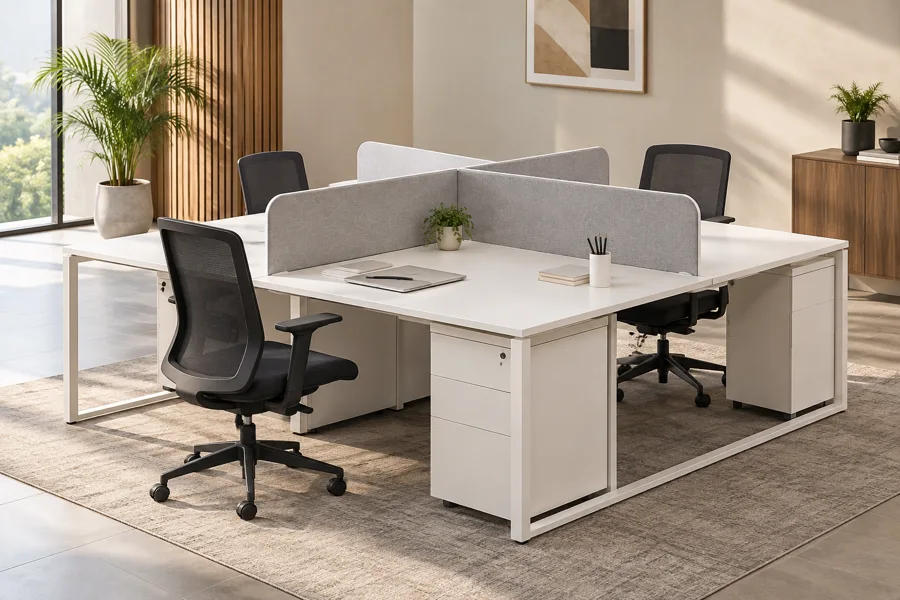 White collaborative desk pod for four